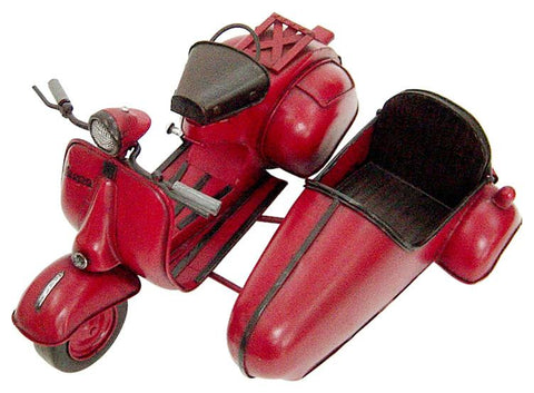 Pretty Valley Home - Retro Classic Handmade Iron 'RED VESPA W/SIDECAR' Model Craft Figure