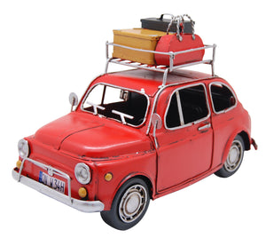 Pretty Valley Home - Retro Classic Handmade Iron '1957 RED FIAT W/LUGGAGES' Model Craft Figure