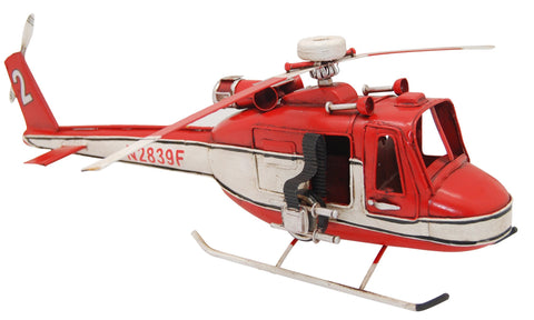 Pretty Valley Home - Retro Classic Handmade Iron '1962 Red & White Bell Helicopter' Model Craft Figure