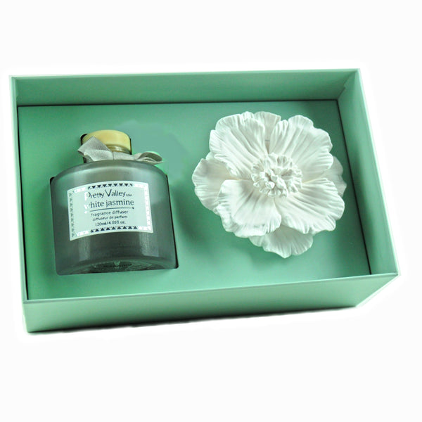 Ceramic Gypsum Flower Diffuser Set White Jasmine 6056-WJ