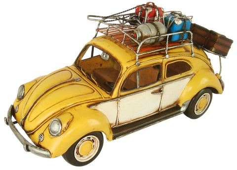 Pretty Valley Home - Retro Classic Handmade Iron '1934 Yellow Vw Beetle W/Baggage Shelf' Model Craft Figure