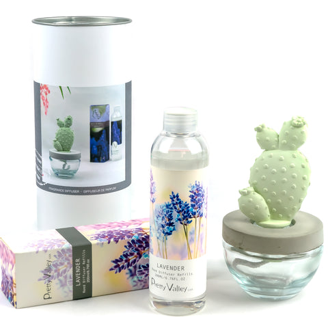 Bunny Ear Cactus Ceramic Flower Fragrance Diffuser Combo Lavender 200ml DFC-BNY-9134