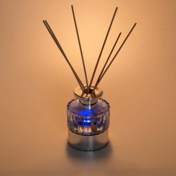 LED Lighted Clear Round Glass Reed Fragrance Diffuser Bergamot 110ml PV9000L