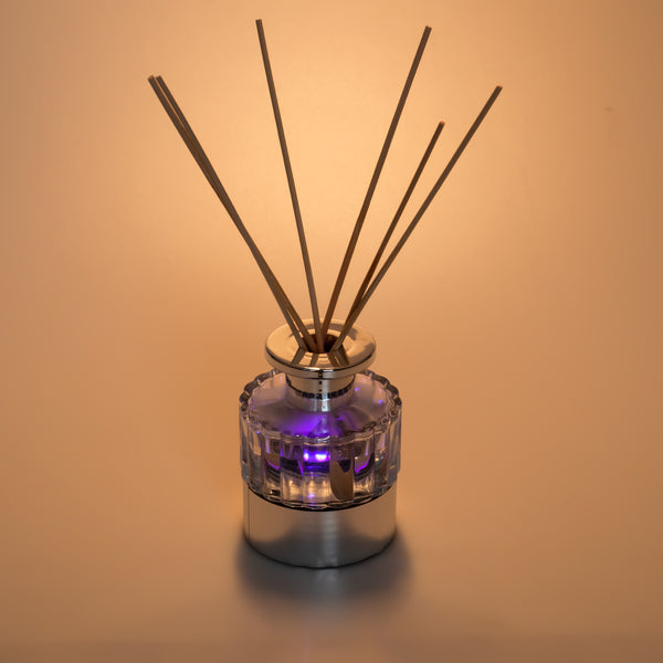 LED Lighted Clear Round Glass Reed Fragrance Diffuser Rose 110ml PV9000L