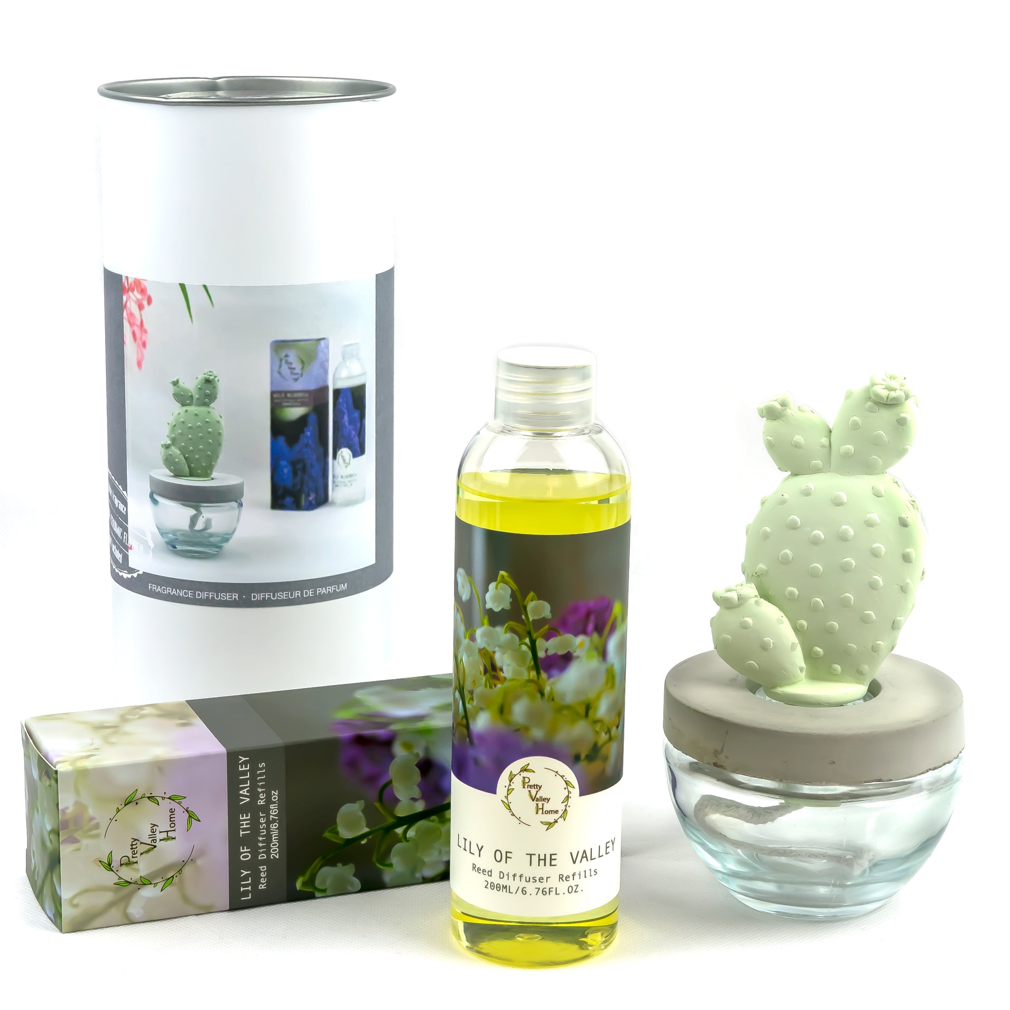 Bunny Ear Cactus Ceramic Flower Fragrance Diffuser Combo Lily Of The Valley 200ml DFC-BNY-9134