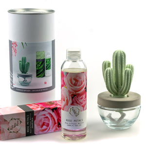 Cactus Ceramic Flower Fragrance Diffuser Combo Rose Petals 200ml DFC-CAC-9134