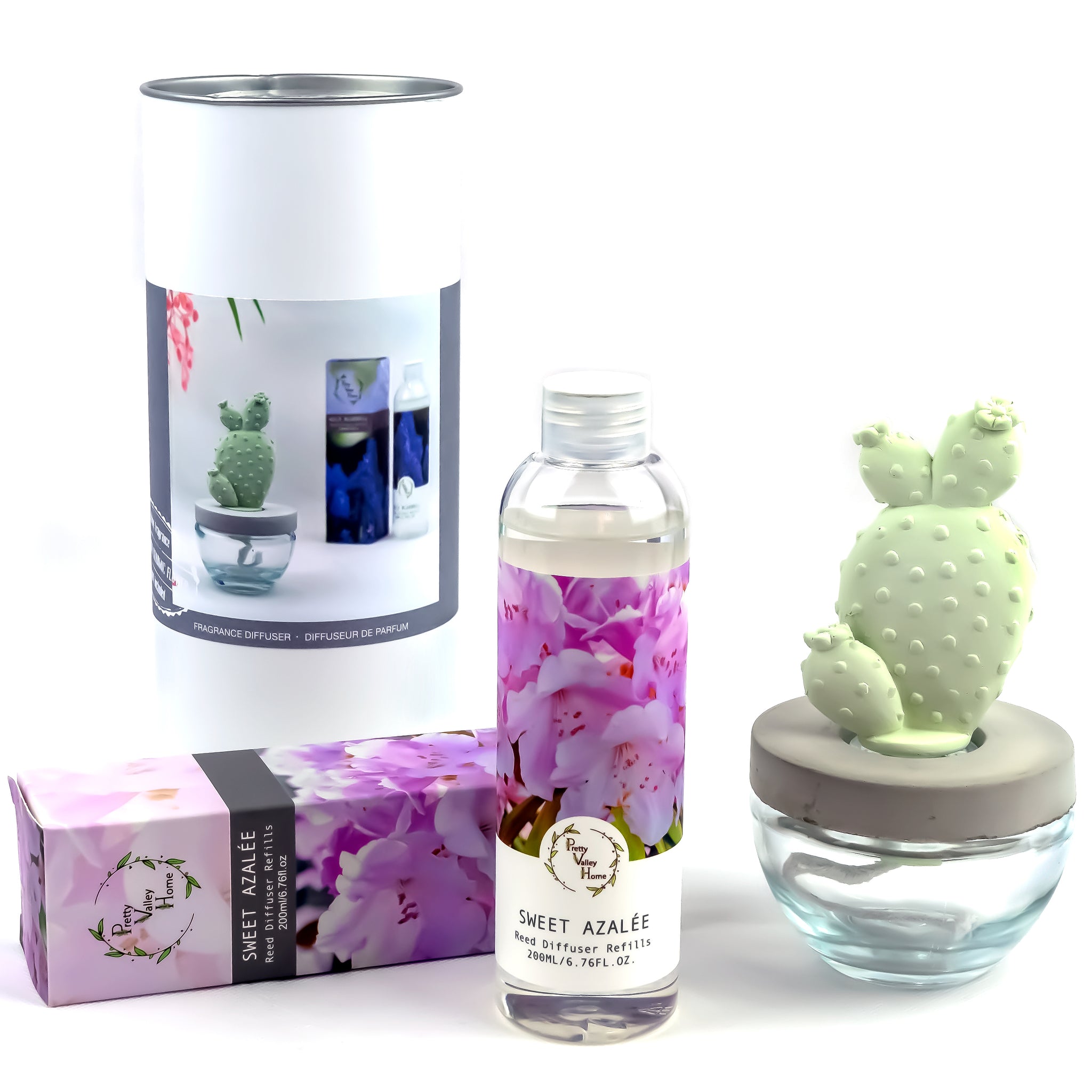 Bunny Ear Cactus Ceramic Flower Fragrance Diffuser Combo Sweet Azalee 200ml DFC-BNY-9134
