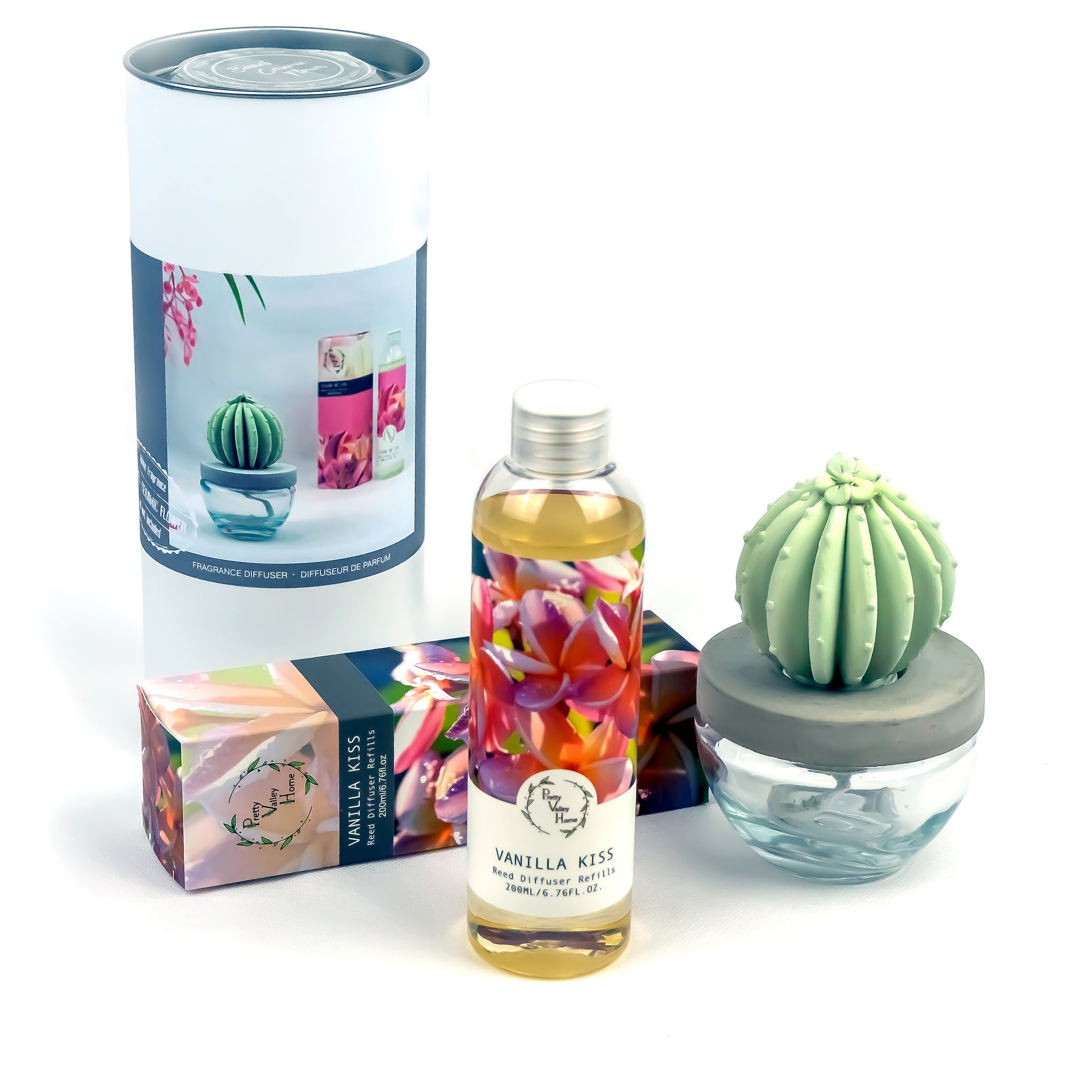 Barrel Cactus Ceramic Flower Fragrance Diffuser Combo Vanilla Kiss 200ml DFC-BRL-9134