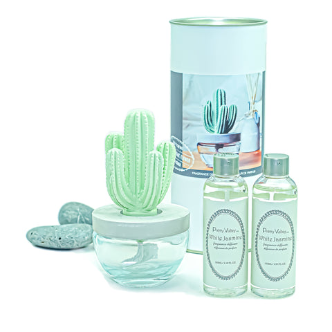 Cactus Ceramic Flower Fragrance Diffuser Set White Jasmine 200ml DFC-CAC-1314-8027
